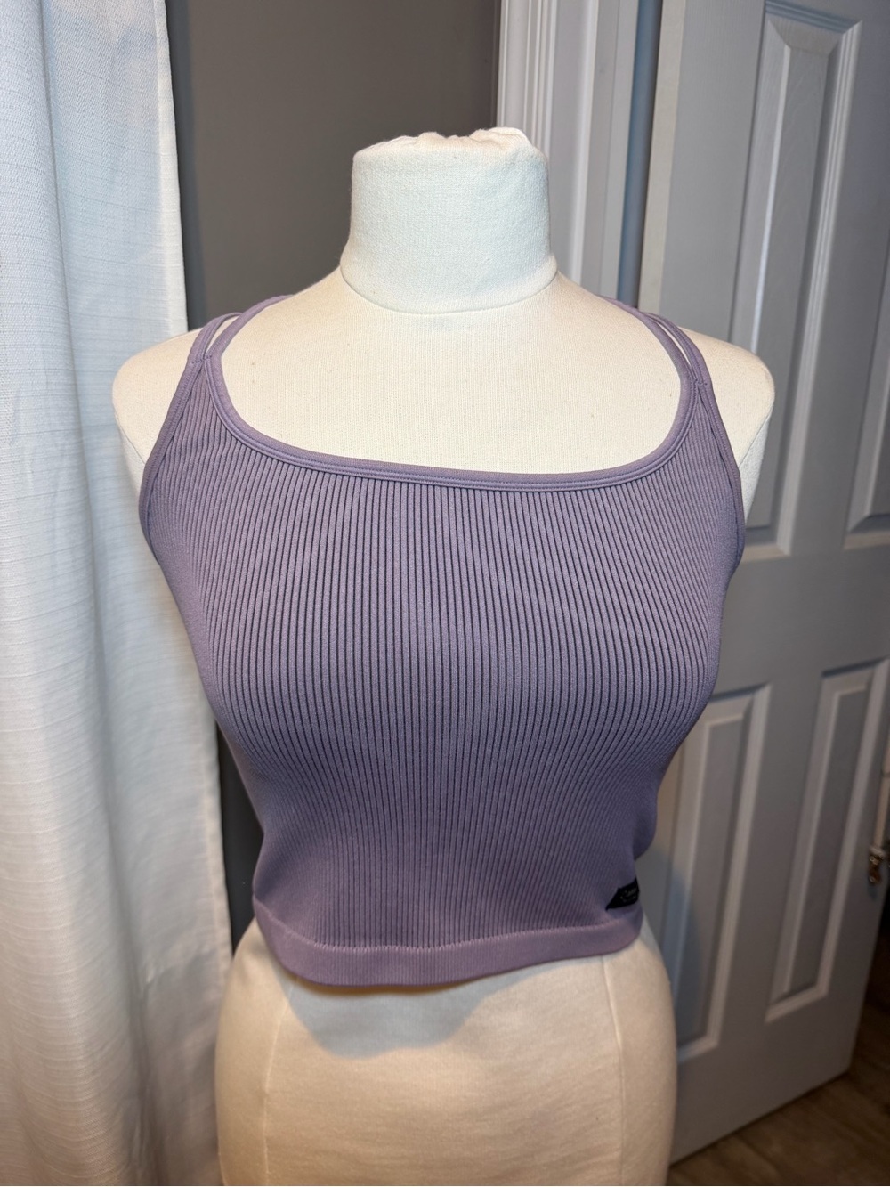 Calvin Klein Performance Ribbed Square-Neck Crop Tank - Lavender